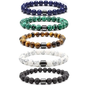 Natural Stone Beaded Bracelet Lava Volcanic Tiger Eye Magnetic Connection Vintage Ethnic Style For Couples Men Women