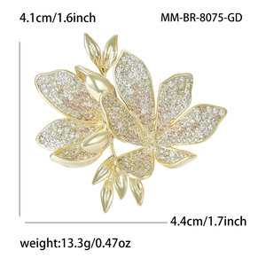 Elegant gold flower brooch with micro-paved cubic zirconia for suits and dresses