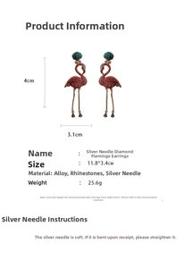 Detailed size chart of rhinestone flamingo drop earrings with 4cm length measurements