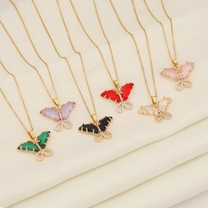 Butterfly Pendant Necklace Stainless Steel Zircon Crystal Glass Gold Plated Elegant Fashion Jewelry Gift For Women