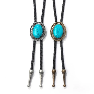 Vintage western bolo tie set with turquoise stones in silver and bronze finish