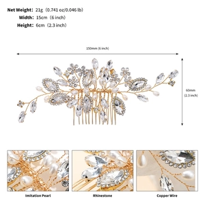 Détails du peigne de mariée en strass avec dimensions et spécifications des perles