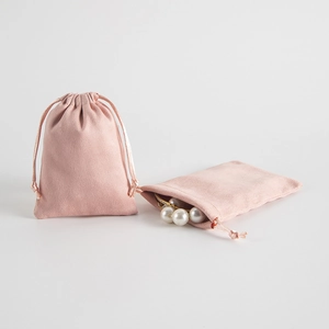 Rosa Samt Schmuck Beutel mit Kordelzug fuer Geschenkverpackung, weiche Aufbewahrungstasche.