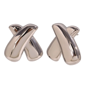 Minimalist silver geometric X-shaped stud earrings in polished stainless steel