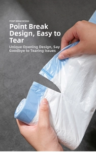 Macro detail of point break design on white thickened drawstring trash bags for easy tearing