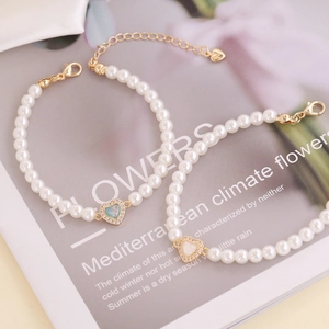 Elegant Heart Pendant Bracelet Copper With ABS Artificial Pearls And Shiny Zircon Adjustable Hand Jewelry For Women Fashionable