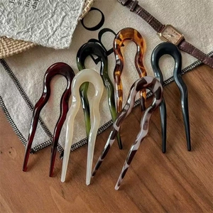 Lot de 6 épingles à cheveux en forme de U en acrylique aux couleurs rétro françaises