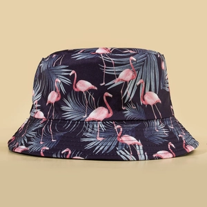 Reversible Bucket Hat Tropical Flamingo Palm Leaf Print Cotton Canvas Sun Protection Summer Outdoor Beach Sunshade For Women