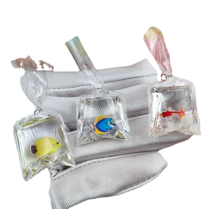 Transparent resin goldfish water bag pendants in yellow blue and red for DIY jewelry