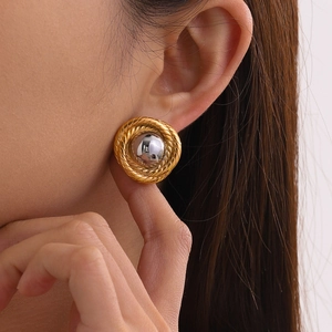 Elegant two-tone woven hoop earrings in 18k gold and silver finish for women
