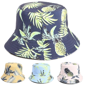Tropical Pineapple Print Bucket Hat Reversible Cotton Polyester Sun Protection Fisherman Hat Women Men