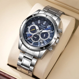 Men Quartz Watch Stainless Steel Chronograph Luxury Business Casual Wristwatch With Calendar Date Multiple Sub-dials