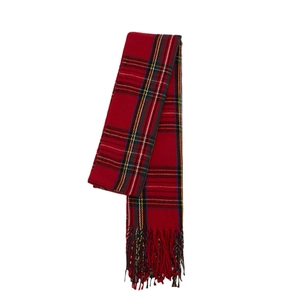 Classic red plaid scarf for women with fringe trim, festive winter tartan style