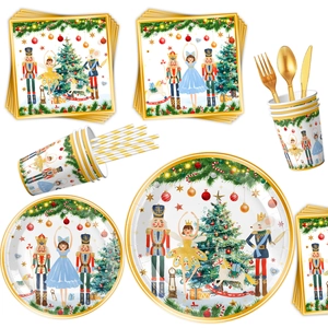 Christmas nutcracker party tableware set with watercolor nutcracker illustrations