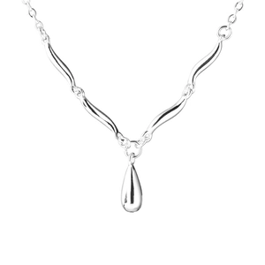Minimalist S925 sterling silver water drop pendant necklace with wavy chain links