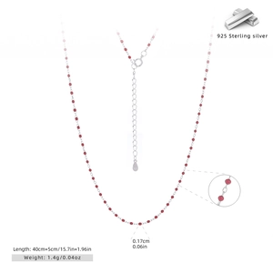 Detail view of 925 sterling silver chain with red beads, length 40cm+5cm extension