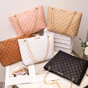 Sac Fourre-tout pour Femme en Cuir PU Matelassé à Losanges Avec Bandoulière Chaîne Dorée Sac à Bandoulière Décontracté