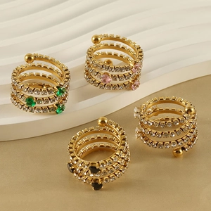 Multi-layer spiral adjustable ring with colorful zircons and micro-paved gold finish