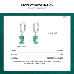 S925 sterling silver dinosaur hoop earrings with green cubic zirconia stones for women