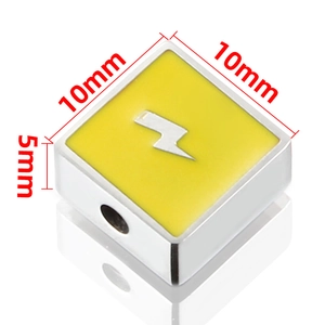 Detail view of 10mm yellow enamel square heart charm bead with silver trim for DIY jewelry