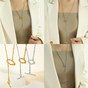 Irregular OT buckle Y-necklace in gold, silver, and two-tone finishes for women