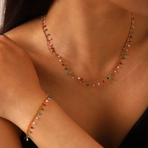 Jewelry Necklace And Bracelet Stainless Steel Gold Plated With Colorful Enamel Waterdrop Charms Chic Bohemian Accessories