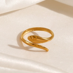 18K gold plated minimalist snake open ring featuring a polished spiral wrap design