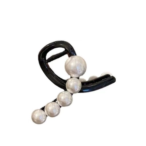 Elegant black pearl hair claw clip with white pearls for women's half-up hairstyles