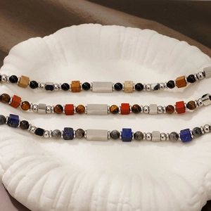 Natural Gemstone Beaded Bracelet With Stainless Steel For Men Modern Minimalist Adjustable High-End Jewelry Gift