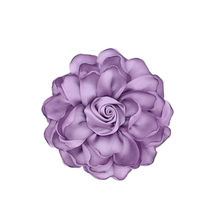 Detailed close-up of handmade lavender satin rose fabric flower accessory with 3D petals