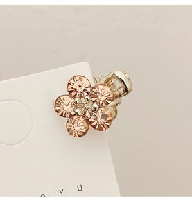 Macro shot of small hair claw clip with champagne crystal flower and metallic core detail