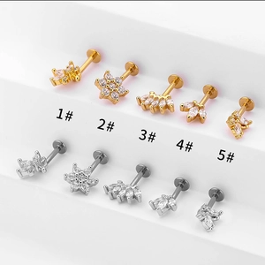 16G Stainless Steel Zirconia Labret Stud Earrings Internal Thread Conch Cartilage Screw Piercing Jewelry For Women Men