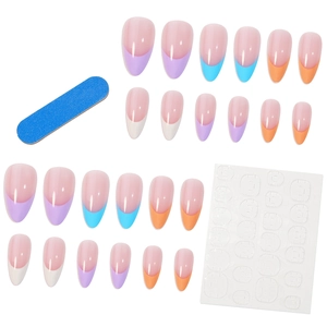 Rainbow French tip almond press on nails set with 24 nail pieces and prep kit