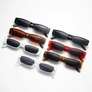 Vintage retro rectangle sunglasses collection in multiple colors on white background