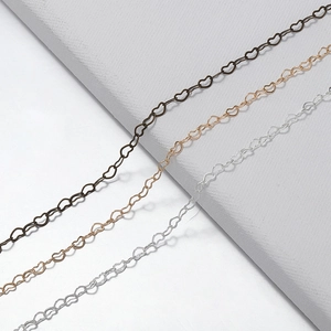 Copper hollow heart-shaped link chains in gold, silver and dark bronze for DIY jewelry