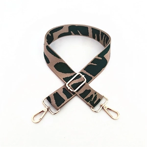 Adjustable leopard print wide shoulder strap with gold-plated metal swivel hooks