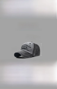 Detailed dimensions of washed cotton baseball cap with adjustable strap and embroidery