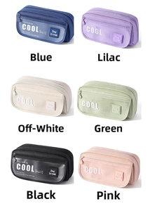 Flat lay of high-capacity minimalist pencil cases in six assorted vibrant colors