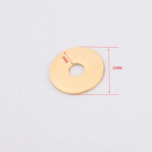 Detailed view of 25mm mirror polished gold stainless steel round pendant with 5mm hole