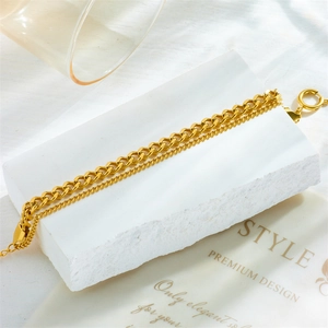 Minimalist double-layered gold-plated titanium steel chain bracelet for a punk vintage style