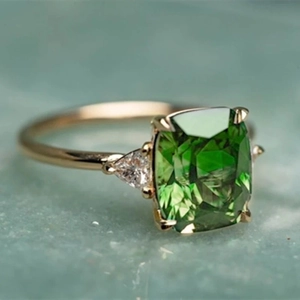 Elegant Copper Zirconia Ring For Women Gold Rose Gold Plated Square Green Cushion Cut Geometric Fashion Jewelry Gift