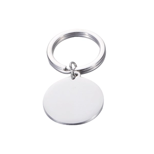 Minimalist round mirror polished stainless steel keychain with metal ring on white background