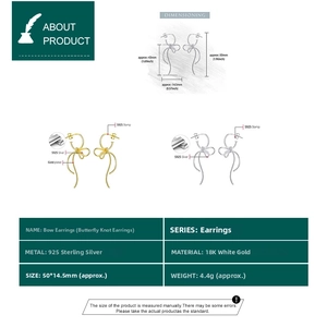 Detailed size specifications for S925 sterling silver bow earrings with gold plating