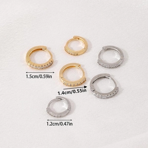 Three-piece set of cz crystal small hoop earrings in 1.2cm 1.4cm 1.5cm sizes