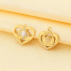 Heart Pendant Stainless Steel Gold Plated Zircon Cat Eye Stone I Love You Engraved DIY Jewelry Accessory Charm