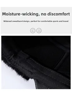 Detail of widened sweatband and plush lining on thermal flat cap for men