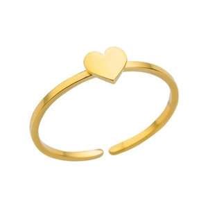 Minimalist gold-plated stainless steel ring featuring a heart design and adjustable band