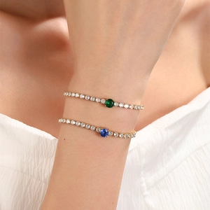 Tennis Bracelet Copper Gold Plated With Round Colorful Cubic Zirconia Luxury Fashion Elegant Jewelry For Women