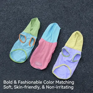 Three cooling mesh hooded pet vests for small dogs in vibrant color-block designs