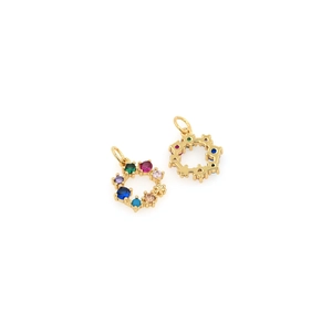 Pendentif circulaire plaqué or 18K avec zircons multicolores, vue avant et arrière